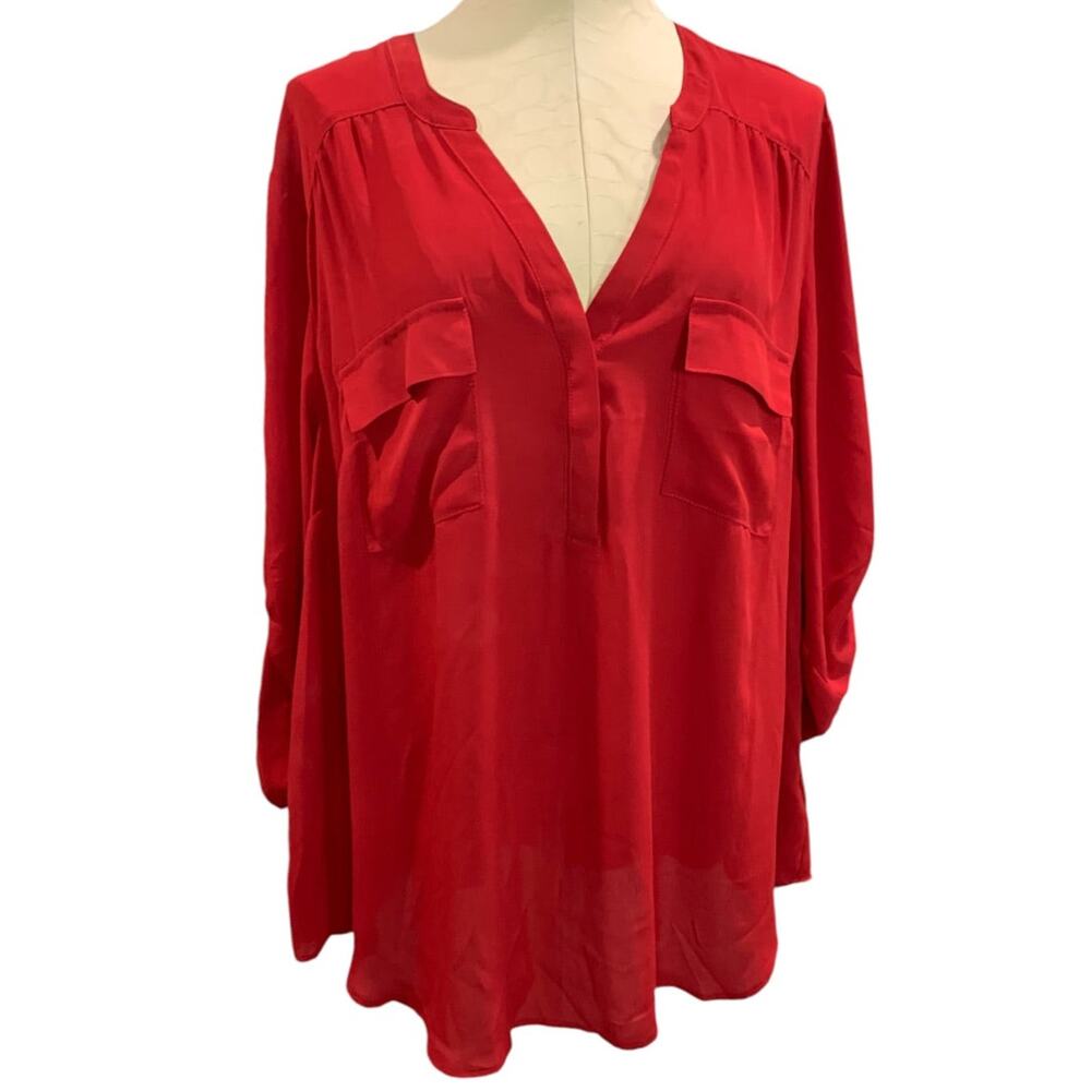 3X Torrid Harper Red Popover Blouse Slightly Sheer Womens Shirt